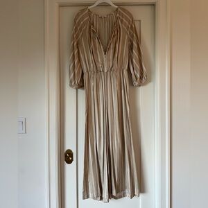 Madewell Beige Striped Long Sleeve Jumpsuit